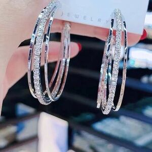 Rhinestone Decor Hoop Earrings